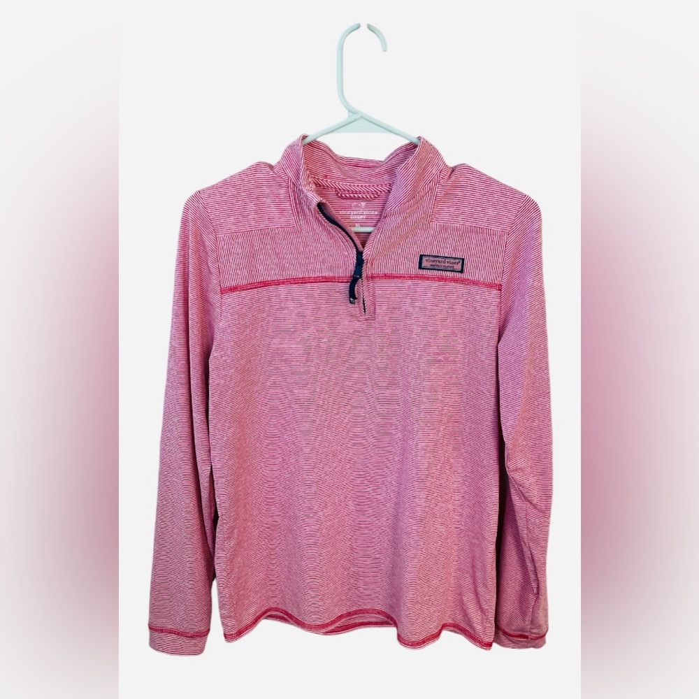 Vineyard Vines Sankaty 1/4 Zip Pullover Kids XL (16) Red White Striped